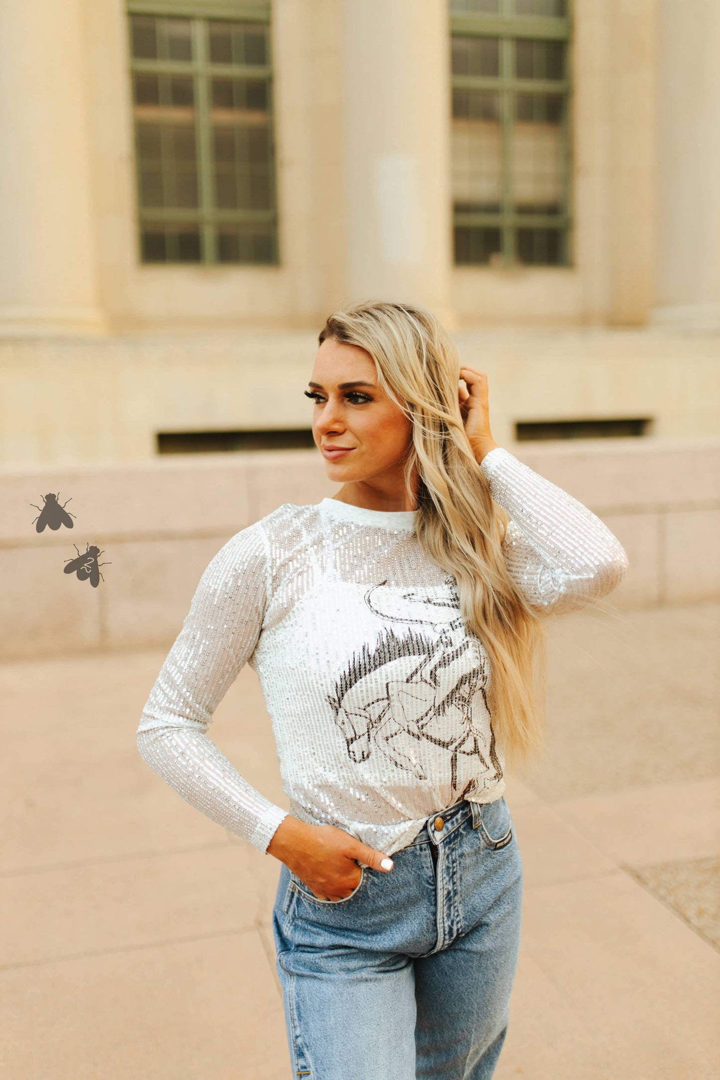 Sequin Saddles Sheer Top