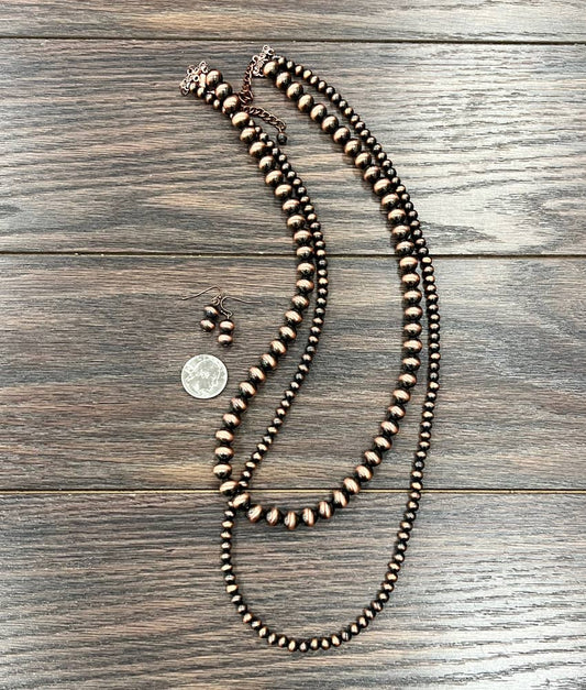 736391, Handmade Copper Navajo Bead Necklace Earrings Set