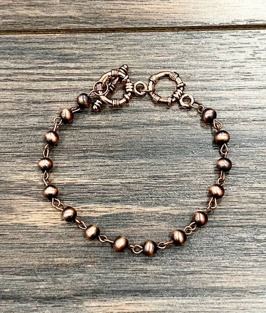 711609, Handmade Copper Navajo Bead Adjustable Bracelet
