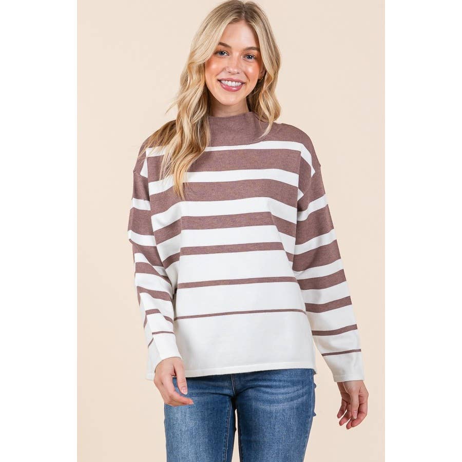 Striped Mock Neck Long Sleeve Sweater