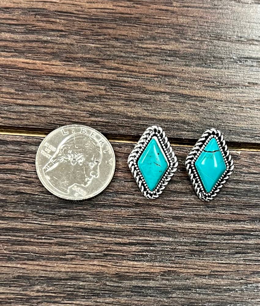 725297, 16mm Diamond Turquoise Stud Earrings