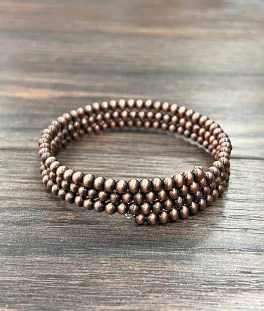 711586, Handmade 4mm Copper Navajo Bead Wrap Bracelet