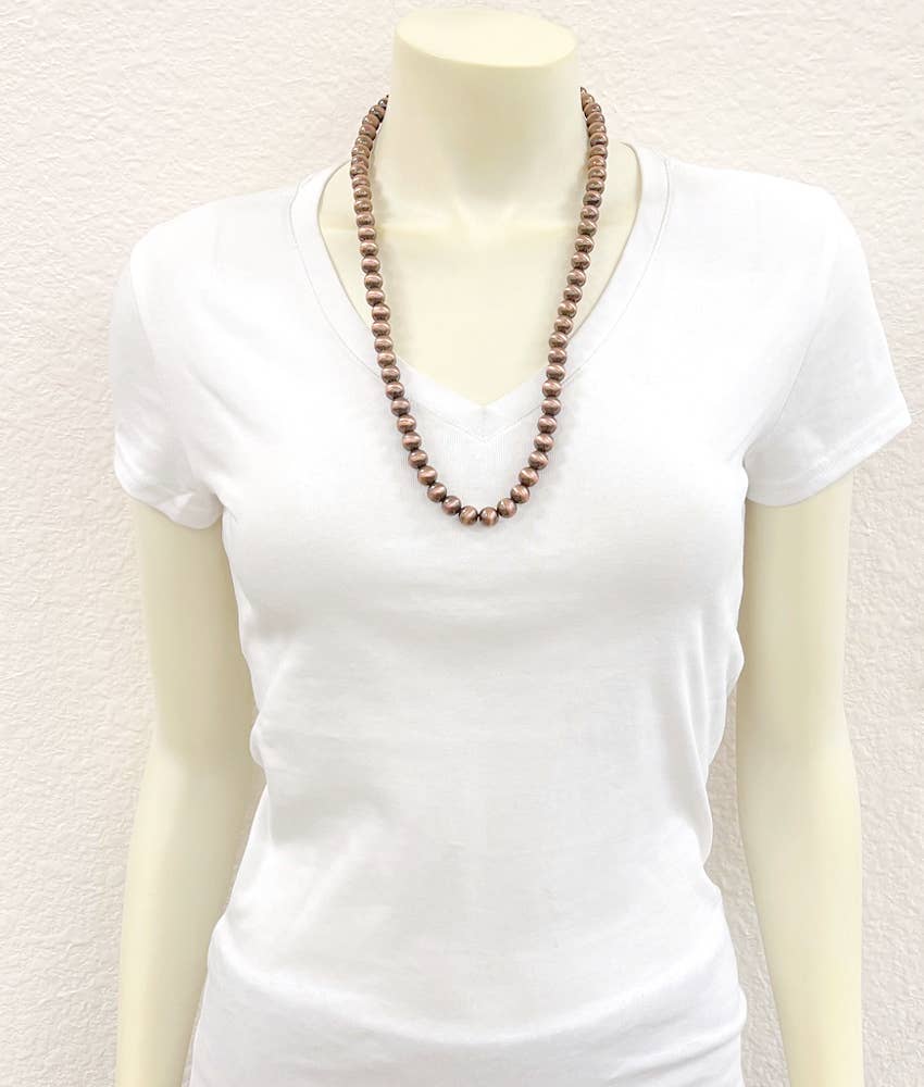 734399, Handmade 10mm Copper Navajo Bead Necklace