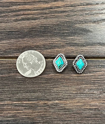 Diamond Turquoise Stud Earrings