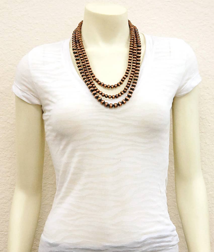 731151, Handmade 24" Copper Navajo Necklace Earrings Set