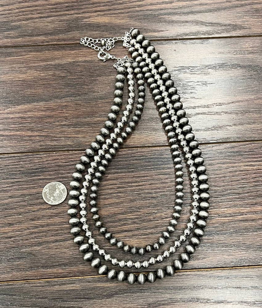 738350, Handmade 24” Silver & Navajo Bead Necklace