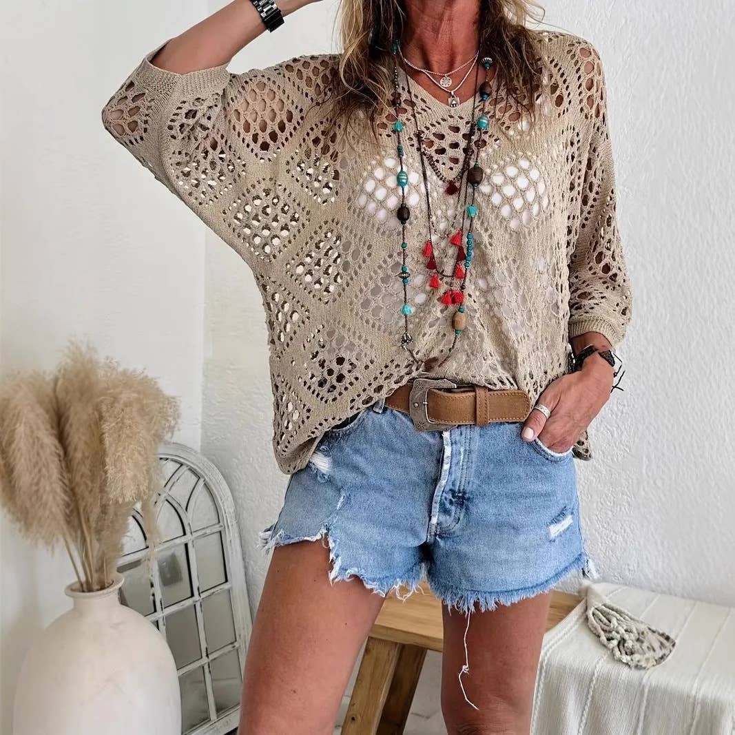 Diamond Cut-Out Blouse (Two Colors)