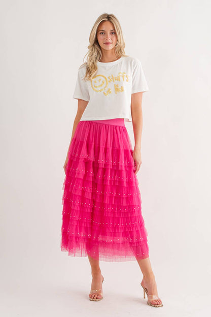 Pearl Embellished Maxi Tulle Skirt