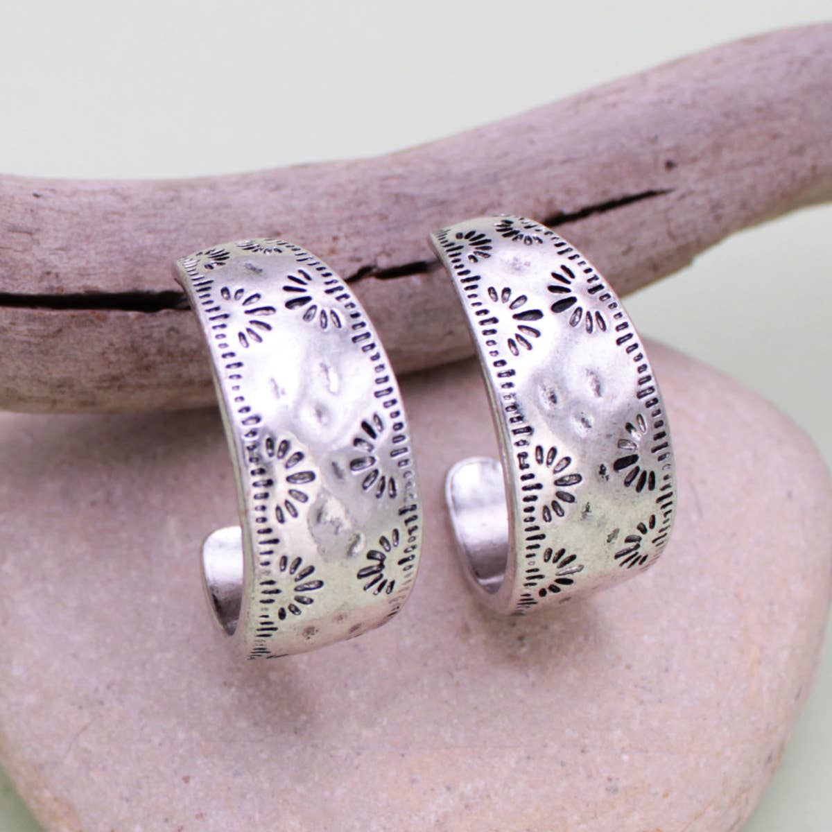Southwest Silver Textured Hoop Earrings