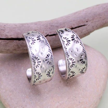 Southwest Silver Textured Hoop Earrings