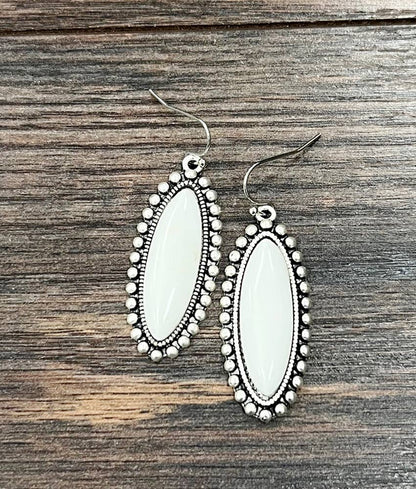 White Oval Turquoise Earrings