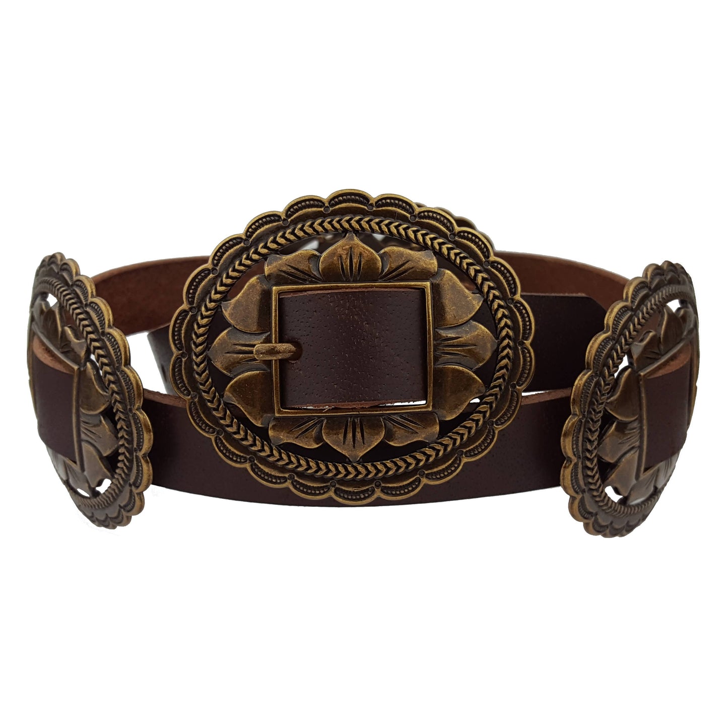 Genuine Leather Western Oval Floral Concho Belt