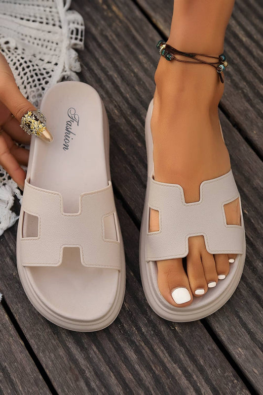 LDC Cutout Design Open Toe Platform Slippers: Beige