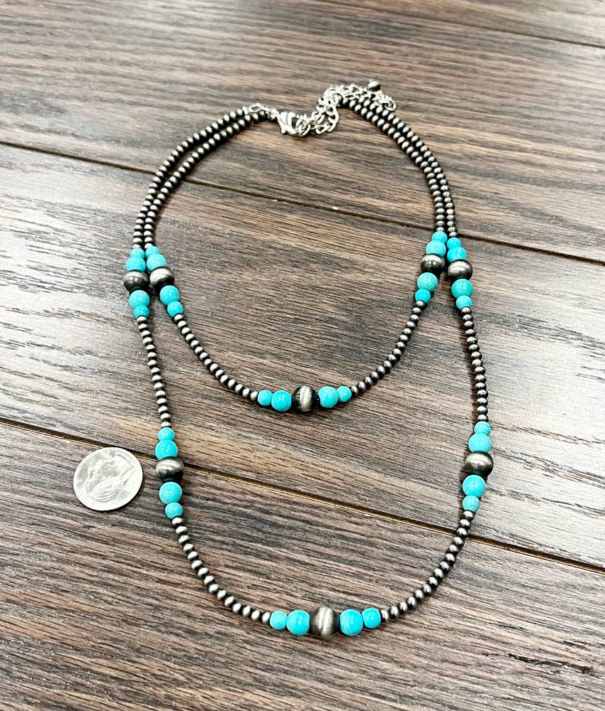 736079, 2-strand Navajo Bead, Synthetic Turquoise Necklace