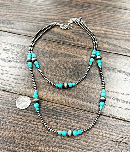 736079, 2-strand Navajo Bead, Synthetic Turquoise Necklace