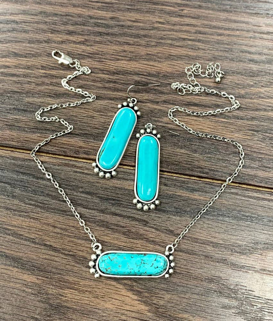 734049, 16-inch Turquoise Necklace Earrings Set