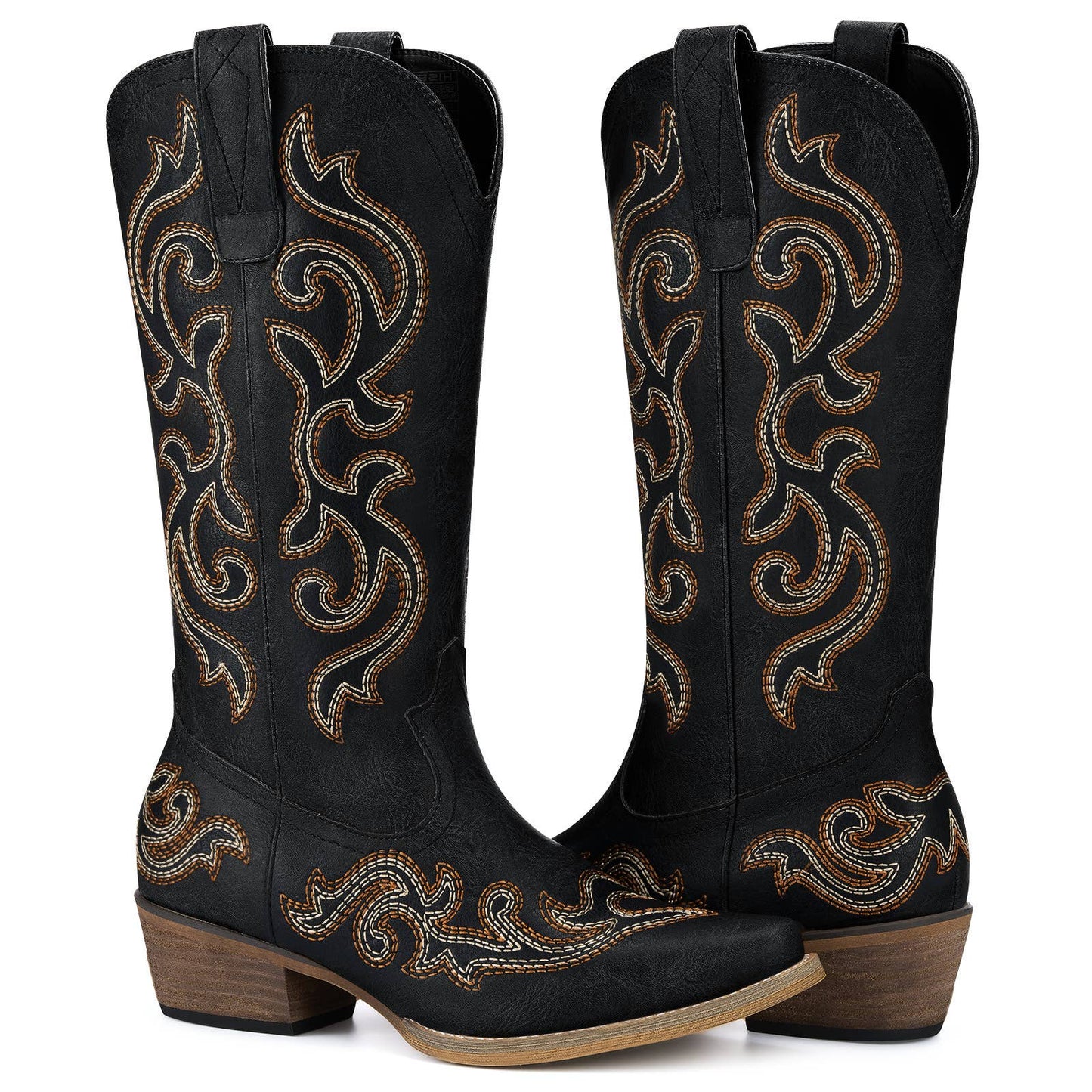 Women's Cowgirl Embroidered Boots: Black