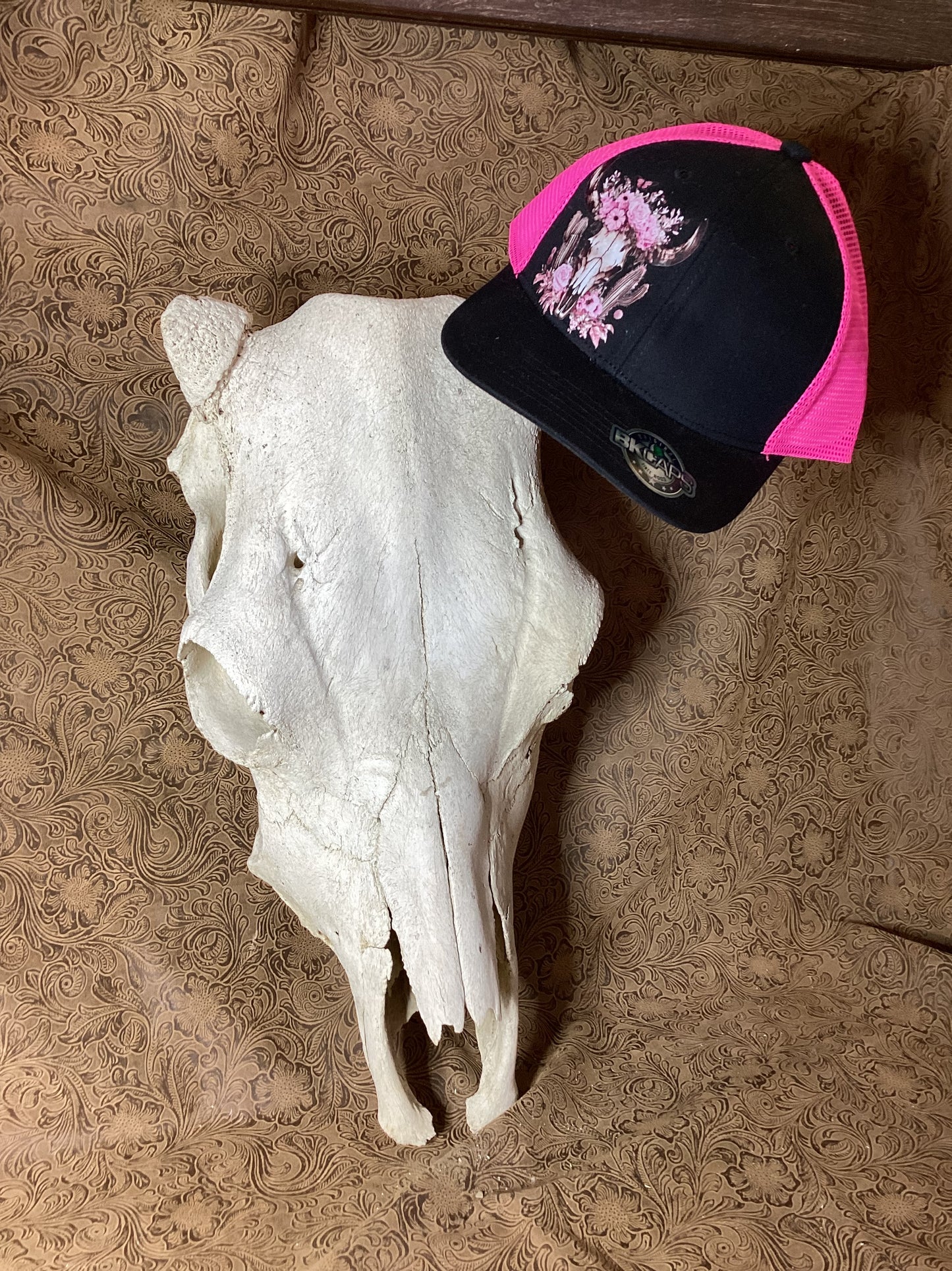 Black and Pink Hat with Horse Design