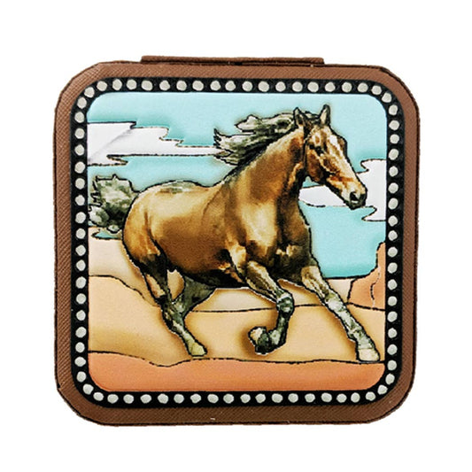 Running Horse Printed Square Leather Jewelry Box