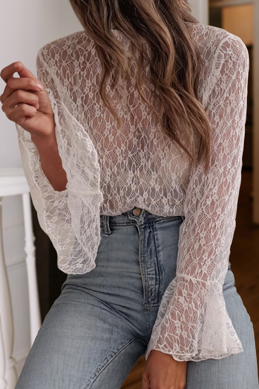 Lace Mesh Bell Sleeve Blouse