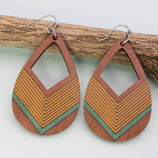 Arrow Stripe Wood Teardrop Earrings