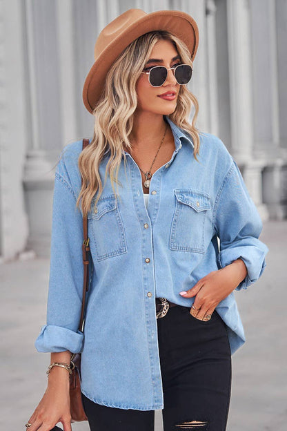 Simple Pocket Oversized Denim Shirt