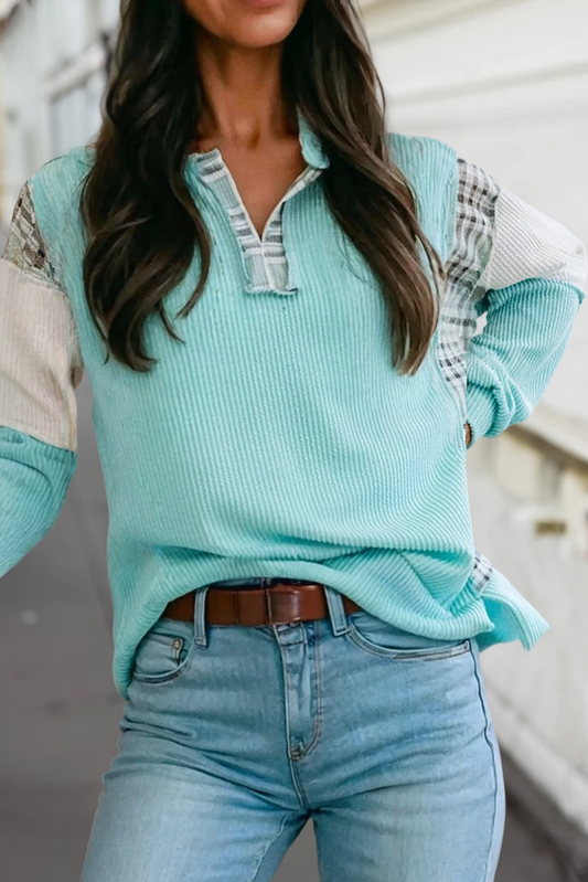 Plaid Colorblock Long Sleeve Top