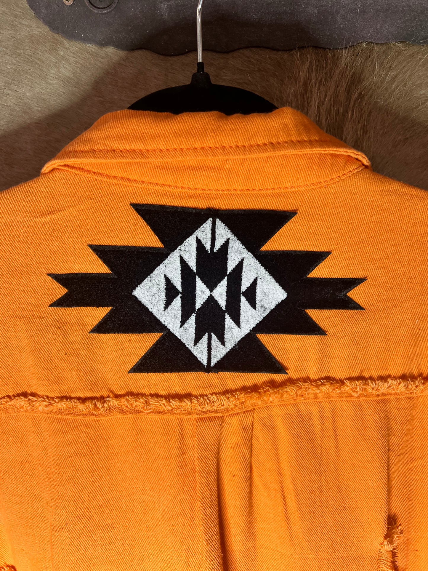 Orange Coors Cowboy Distressed Denim Jacket