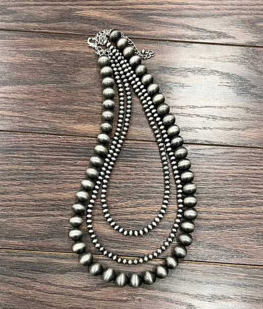 738320, Handmade 24" 3-strand Navajo Bead Necklace