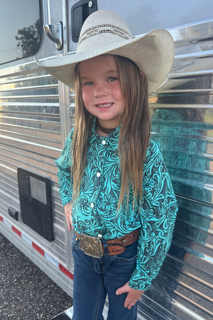 Tooled In Turquoise Kids Button Up