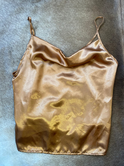 Khaki V Neck Satin Cami