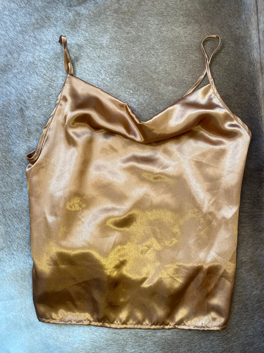 Khaki V Neck Satin Cami