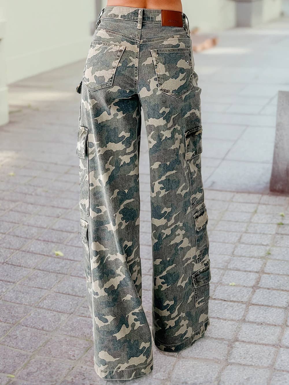 2025 Fall Camo Denim Cargo Wide Leg Pants: Green / 4