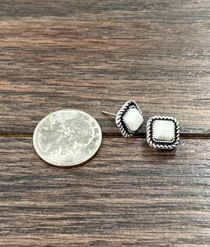 Square White Turquoise Stud Earrings