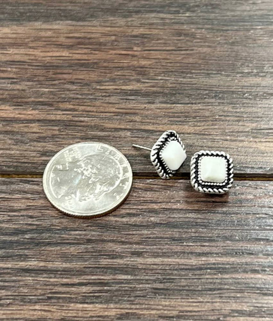Square White Turquoise Stud Earrings