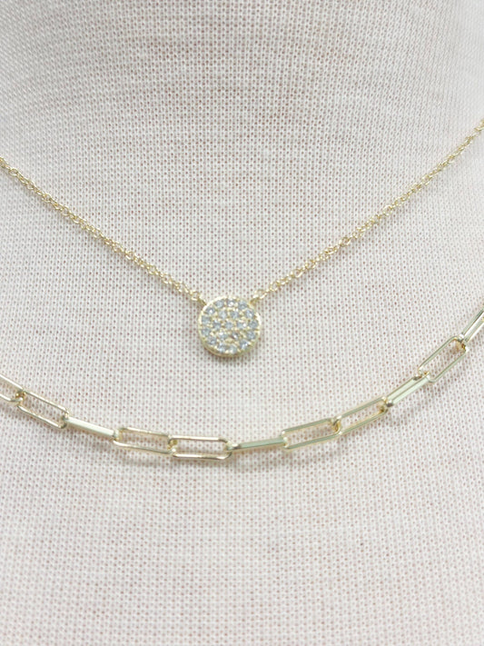Double Row Pave & Chain Necklace