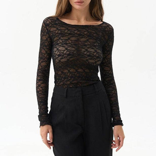 Y2K lace T-Shirt sheer mesh top