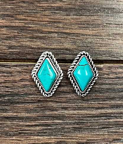 725297, 16mm Diamond Turquoise Stud Earrings
