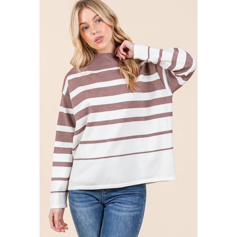 Striped Mock Neck Long Sleeve Sweater