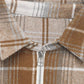 ZIPPER LAPEL PLAID LOOSE SHIRT TOP