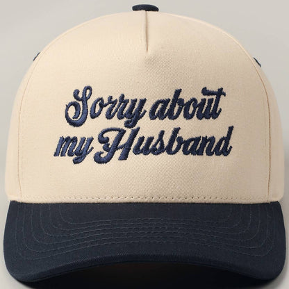 Sorry About My Wife / Husband Embroidery Two-Tone Canvas Cap: 1990-BLACK-WIFE / ONE SIZE