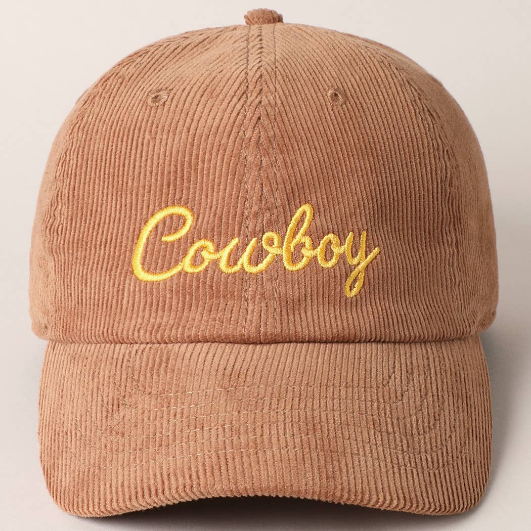 Cowboy Letter Embroidery Corduroy Cap: SAND / ONE SIZE