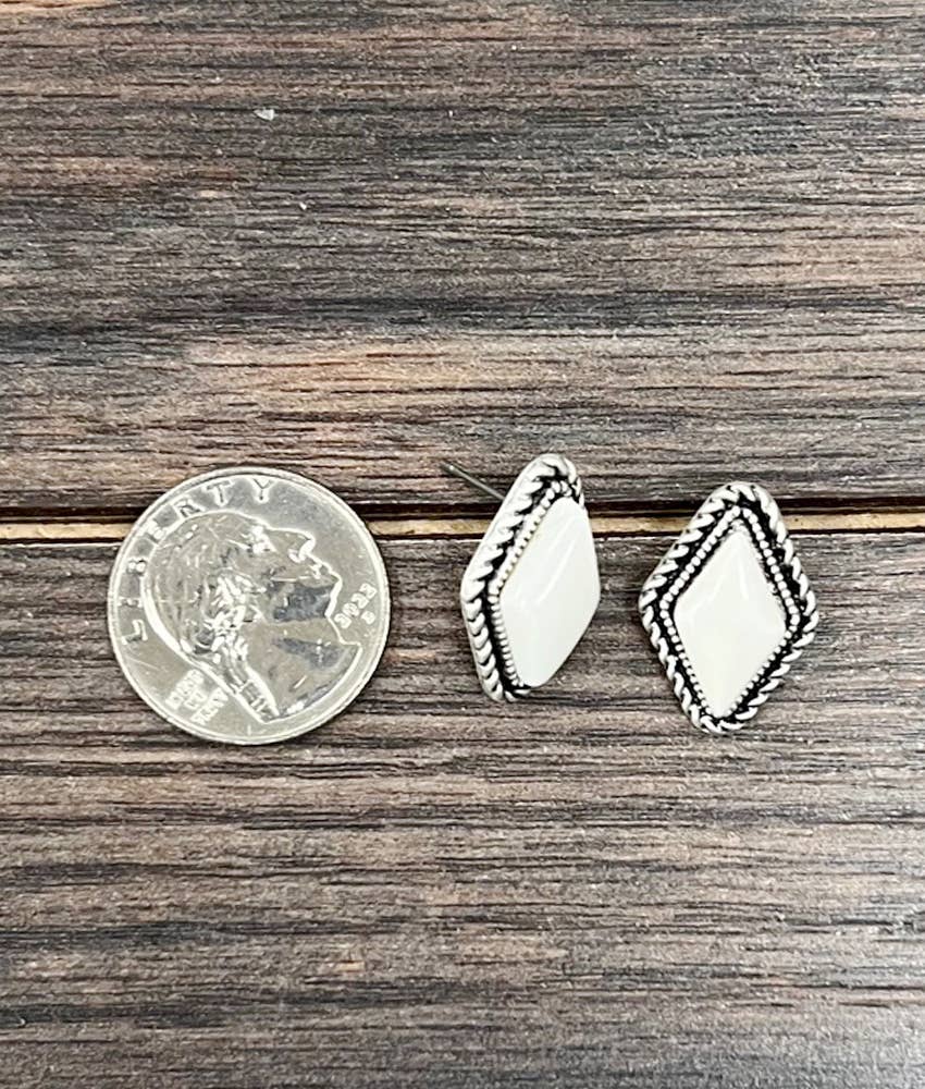 Diamond White Turquoise Stud Earrings