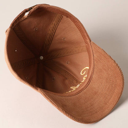 Cowboy Letter Embroidery Corduroy Cap: SAND / ONE SIZE