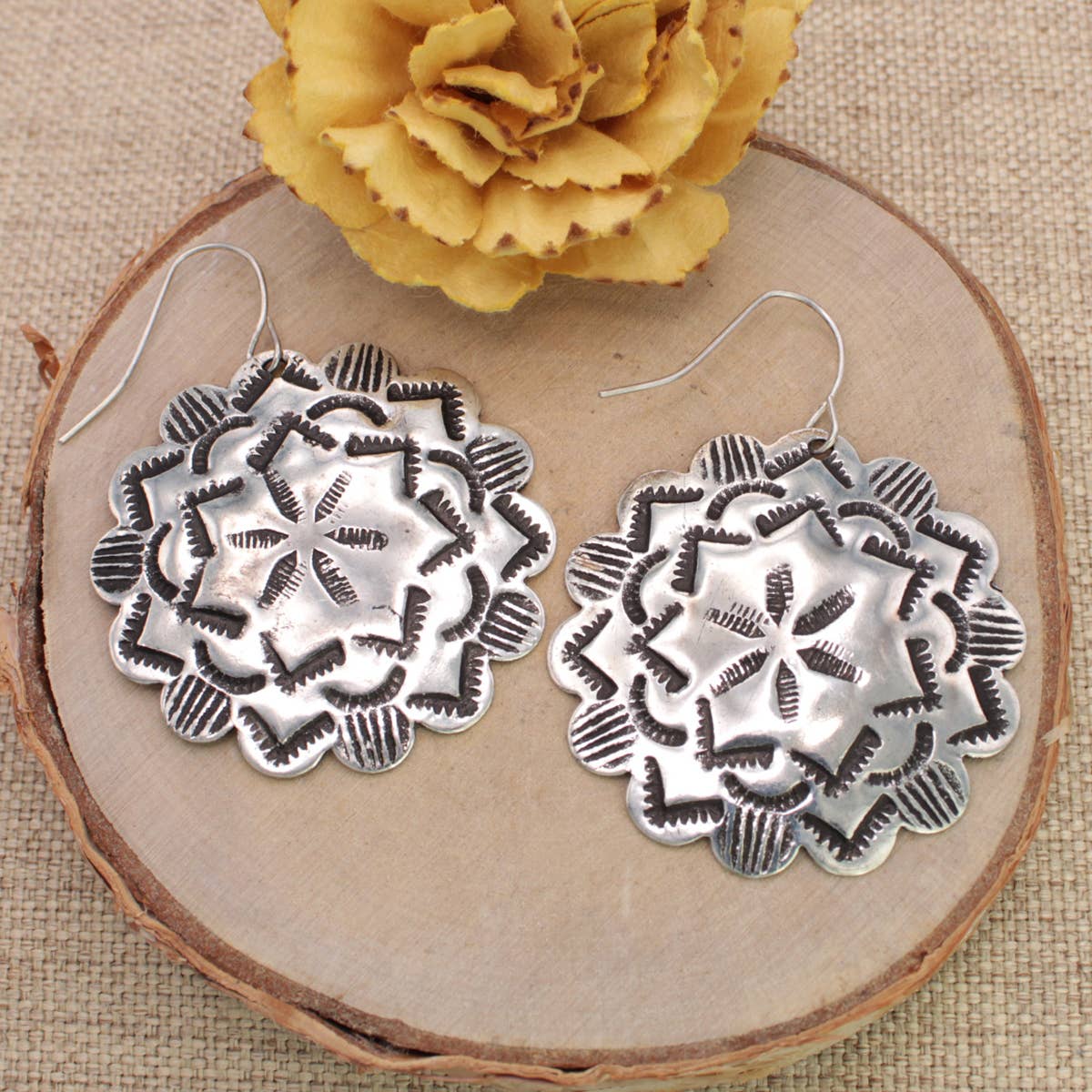 Textured Silver Concho Earrings