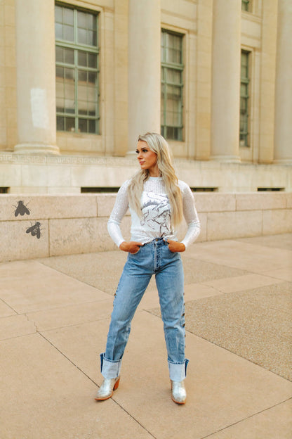 Sequin Saddles Sheer Top