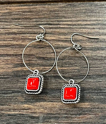 726469, 8mm Square Stone, 25mm Hoop Earrings