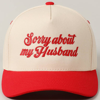 Sorry About My Wife / Husband Embroidery Two-Tone Canvas Cap: 1990-BLACK-WIFE / ONE SIZE