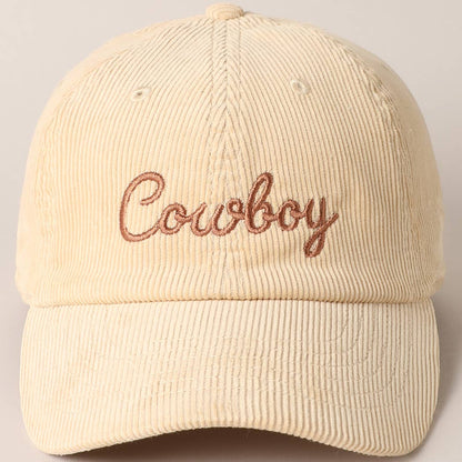 Cowboy Letter Embroidery Corduroy Cap: SAND / ONE SIZE