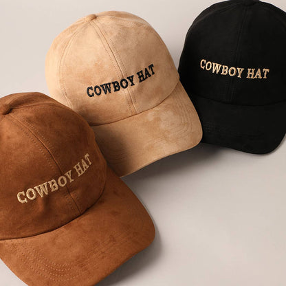 Cowboy Hat Text Embroidery Suede Baseball Cap: Black / ONE SIZE